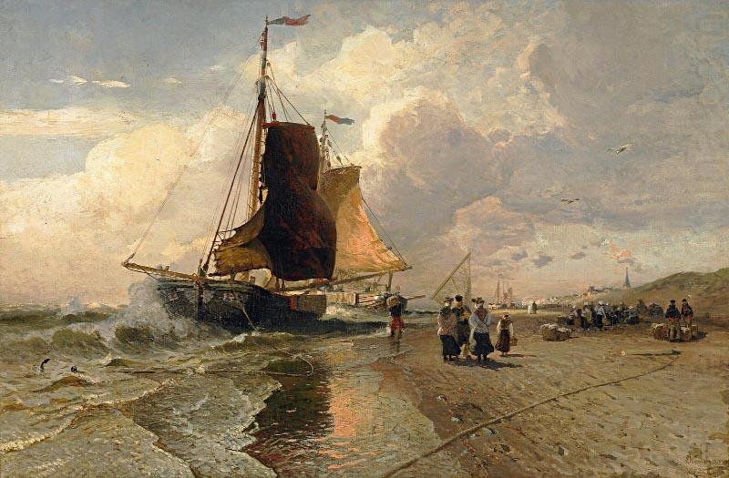 Fischmarkt am Strand vor Scheveningen, Emil Neumann